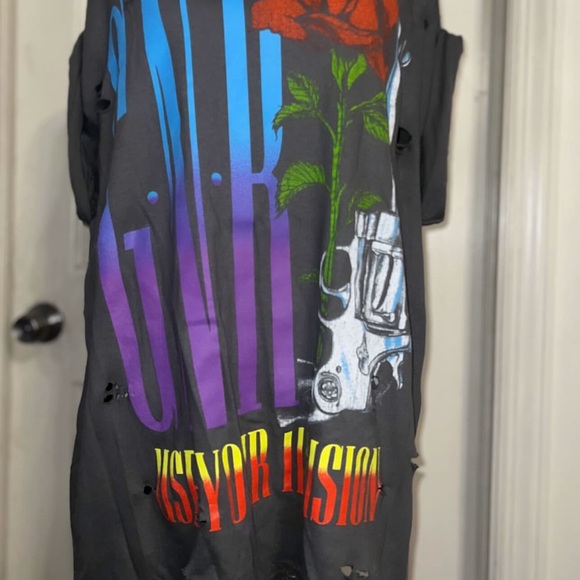 Guns N’ Roses Oversized Distressed Tee \ Grey Graphic T-shirt - Picture 3 of 4